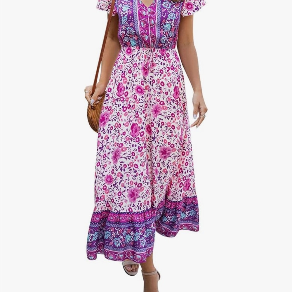 Floral Pink and Purple Maxi Dress